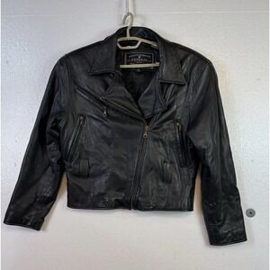 Vtg Express Womens Soft 100% Leather Biker Jacket Sz M Black Motorcycle Full Zip